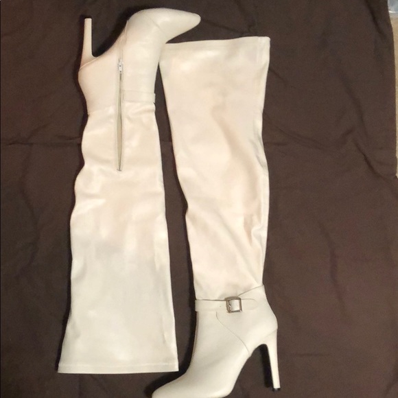 off white thigh high boots